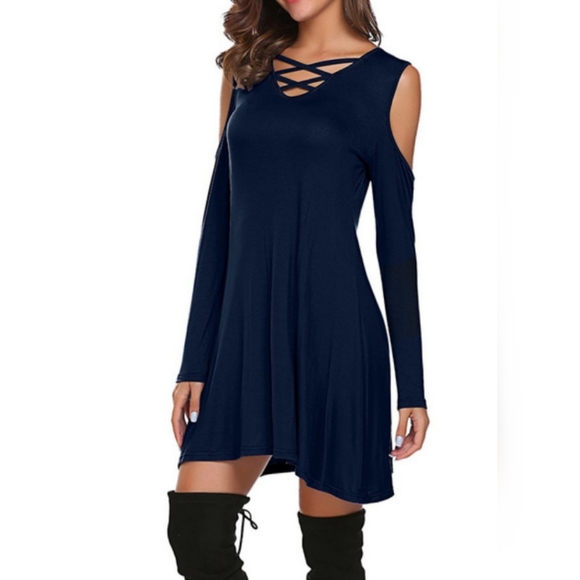 Dresses & Skirts - HPX3 NWT Sexy Goth Caged Neck L Blue Dress